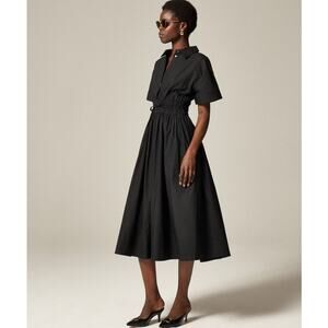 J.Crew Elena Shirt Dress Sz 4 Black Cotton Poplin Short Sleeve Drawstring Waist